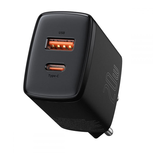 Incarcator retea Baseus Compact (Ccxj-B01), USB-C, PD, 20W, USB-A, QC, 3A, negru