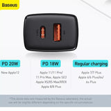 Incarcator retea Baseus Compact (Ccxj-B01), USB-C, PD, 20W, USB-A, QC, 3A, negru