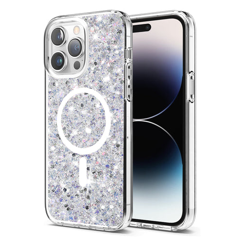 Husa pentru iPhone 14 Pro, Techsuit Sparkly Glitter MagSafe, alb