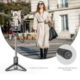 Selfie stick Techsuit Mini (Q10), Stable Gimbal/Tripod cu Bluetooth Telecomanda, Fill Light, 360 Rotation, 68cm, negru