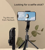 Selfie stick Techsuit Gimbal (C06), Compact Tripod Mount cu Bluetooth Telecomanda, LED Fill Light, 360, 76cm, negru