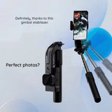 Selfie stick Techsuit Gimbal (C06), Compact Tripod Mount cu Bluetooth Telecomanda, LED Fill Light, 360, 76cm, negru
