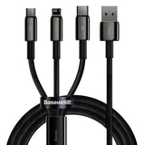 Cablu Baseus de date Tugsten Auriu 3in1 (Camltwj-01), USB to Type-C, Lightning, Micro-USB 3.5A, 1.5m, negru