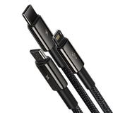Cablu Baseus de date Tugsten Auriu 3in1 (Camltwj-01), USB to Type-C, Lightning, Micro-USB 3.5A, 1.5m, negru