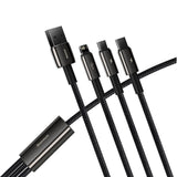 Cablu Baseus de date Tugsten Auriu 3in1 (Camltwj-01), USB to Type-C, Lightning, Micro-USB 3.5A, 1.5m, negru