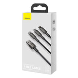 Cablu Baseus de date Tugsten Auriu 3in1 (Camltwj-01), USB to Type-C, Lightning, Micro-USB 3.5A, 1.5m, negru