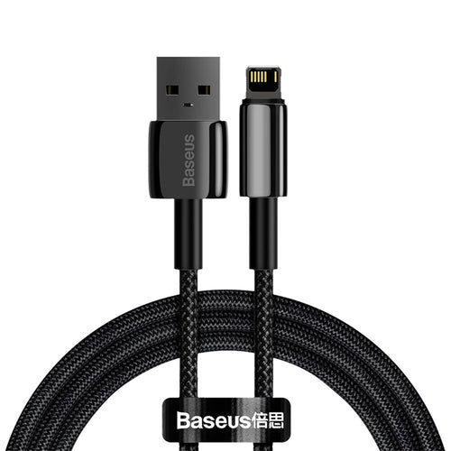 Cablu Baseus de date Tugsten Auriu (Calwj-01), USB to Lightning, 2.4A, 1m, negru