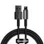 Cablu Baseus de date Tugsten Auriu (Calwj-01), USB to Lightning, 2.4A, 1m, negru