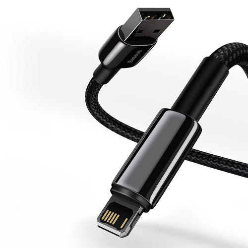 Cablu Baseus de date Tugsten Auriu (Calwj-01), USB to Lightning, 2.4A, 1m, negru