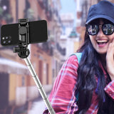 Selfie stick Techsuit (Q05), Stable Tripod cu Bluetooth Telecomanda, 360 Rotation, Stainless Steel, 158cm, negru