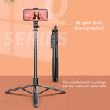 Selfie stick Techsuit (Q05), Stable Tripod cu Bluetooth Telecomanda, 360 Rotation, Stainless Steel, 158cm, negru