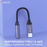 Adaptor Yesido, Audio Cable Yau19 Type-C to Jack 3 5mm Koff A3d2de, Negru