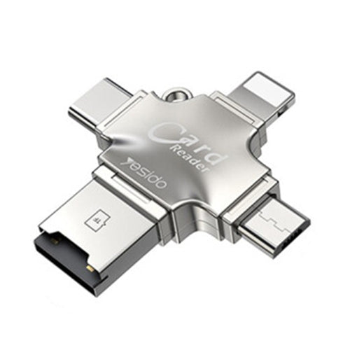Cititor de carduri Yesido Card Reader and Adapter (GS13), MicroSD to USB, Type-C, Lightning, Micro-USB, argintiu