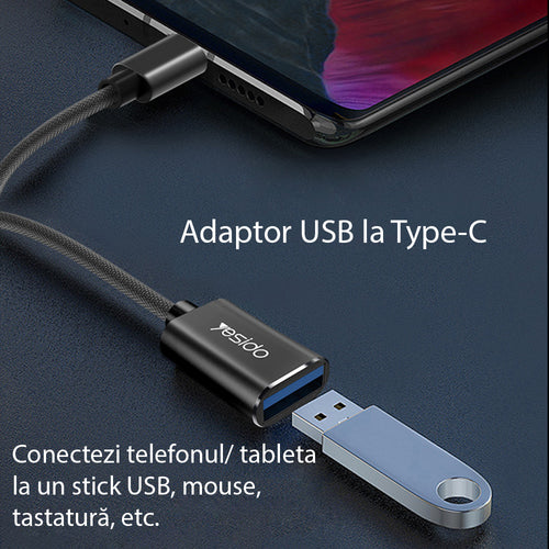 Adaptor Yesido OTG Adaptor Cablu (GS01), Type-C to USB 2.0, Plug & Play, Negru
