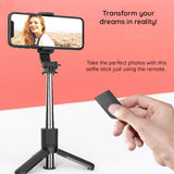 Selfie stick Techsuit Mini (L11), Stable Tripod cu Bluetooth Self Timer, 360 Rotation, 73cm, negru