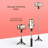 Selfie stick Techsuit Mini (L11), Stable Tripod cu Bluetooth Self Timer, 360 Rotation, 73cm, negru