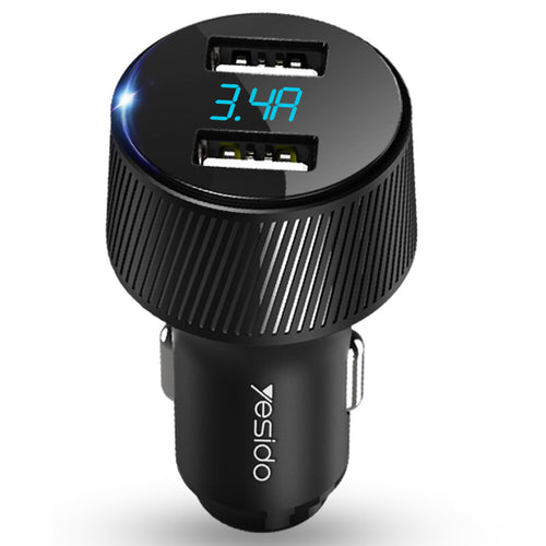 Incarcator auto Yesido Incarcator auto (Y31), 2x USB, Afisaj LED, QC 3.0, 18W, 3A, negru