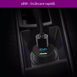 Incarcator auto Yesido Incarcator auto (Y31), 2x USB, Afisaj LED, QC 3.0, 18W, 3A, negru