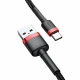 Cablu Baseus de date Cafule (Catklf-B91), USB to Type-C 3A, 480Mbps, 1m, negru;rosu