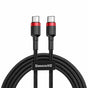 Cablu Baseus de date Cafule (Catklf-G91), Type-C to Type-C, PD2.0 60W Flash Charging, 20V, 3A, 1m, negru;rosu