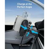 Suport auto Anker cu Incarcare Wireless MagGo (B2932G11), Prindere magnetica pentru Grila ventilatie, 360A° Rotatie, Type-C, 15W, negru