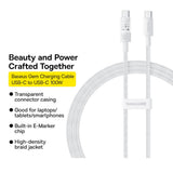 Cablu Baseus de date Gem (P10373000211-01), Type-C to Type-C, Super Incarcare rapida 100W, 2m, alb
