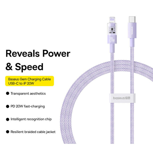 Cablu Baseus de date Gem (P10373001511-01), USB-C to Lightning, Incarcare rapida 20W, 2m, mov