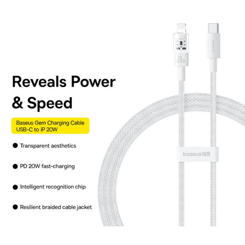 Cablu Baseus de date Gem (P10373001211-01), USB-C to Lightning, Incarcare rapida 20W, 2m, alb