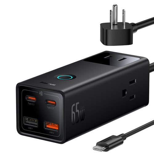 Incarcator retea Baseus PowerCombo Digital PowerStrip (PSLA020101), 3xAC, 2xUSB, 2xType-C, 65W cu Cable Type-C 100W, negru