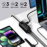 Incarcator retea Baseus PowerCombo Digital PowerStrip (PSLA020101), 3xAC, 2xUSB, 2xType-C, 65W cu Cable Type-C 100W, negru