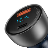 Incarcator auto Baseus (Cckx-C0A), cu Afisaj digital, Type-C PD65W, USB QC4.0, DC 12-24V, transparenta