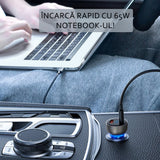 Incarcator auto Baseus (Cckx-C0A), cu Afisaj digital, Type-C PD65W, USB QC4.0, DC 12-24V, transparenta