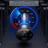Incarcator auto Baseus (Cckx-C0A), cu Afisaj digital, Type-C PD65W, USB QC4.0, DC 12-24V, transparenta