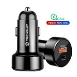 Incarcator auto Techsuit Premium (TE-P31), USB QC3.0 18W, Type-C PD30W, Total 48W, LED Light, negru