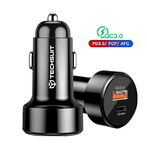 Incarcator auto Techsuit Premium (TE-P31), USB QC3.0 18W, Type-C PD30W, Total 48W, LED Light, negru