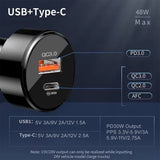 Incarcator auto Techsuit Premium (TE-P31), USB QC3.0 18W, Type-C PD30W, Total 48W, LED Light, negru