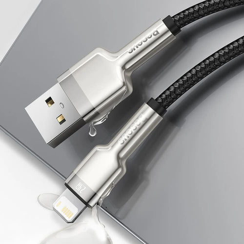 Cablu Baseus de date Cafule Series Metal (Caljk-B01), USB to Lightning 2.4A, 2m, negru;crem