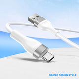 Cablu Lito de date (LD02C), USB to Type-C, Incarcare rapida, 2.4A, Tangle-free, Soft Silicon, 1.2m, alb
