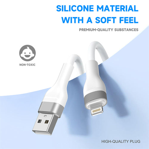 Cablu Lito de date (LD02L), USB to Lightning, Incarcare rapida, 2.4A, Tangle-free, Soft Silicon, 1.2m, alb