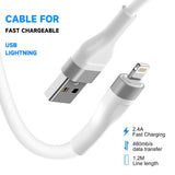 Cablu Lito de date (LD02L), USB to Lightning, Incarcare rapida, 2.4A, Tangle-free, Soft Silicon, 1.2m, alb