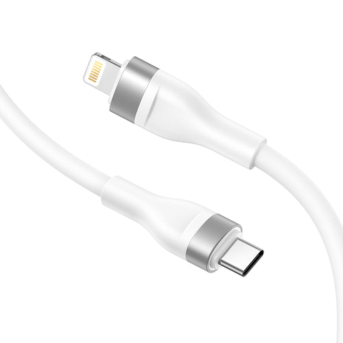 Cablu Lito de date (LD02CL), Type-C to Lightning, Incarcare rapida, 30W, Tangle-free, Soft Silicon, 1.2m, alb