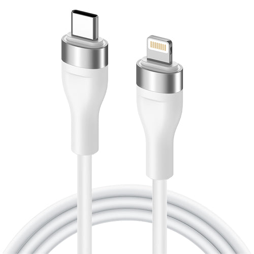 Cablu Lito de date (LD02CL), Type-C to Lightning, Incarcare rapida, 30W, Tangle-free, Soft Silicon, 1.2m, alb