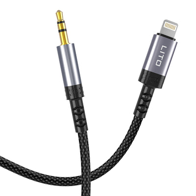 Adaptor, Lito Audio Cable La01l Lightning to Jack 3 5mm Hi Fi 24k Gold Plated Contacts Nylon Braided 1m Koff A3d2de