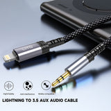 Adaptor, Lito Audio Cable La01l Lightning to Jack 3 5mm Hi Fi 24k Gold Plated Contacts Nylon Braided 1m Koff A3d2de