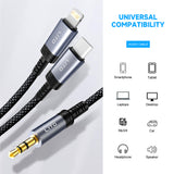 Adaptor, Lito Audio Cable La01l Lightning to Jack 3 5mm Hi Fi 24k Gold Plated Contacts Nylon Braided 1m Koff A3d2de