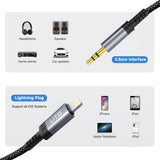 Adaptor, Lito Audio Cable La01l Lightning to Jack 3 5mm Hi Fi 24k Gold Plated Contacts Nylon Braided 1m Koff A3d2de