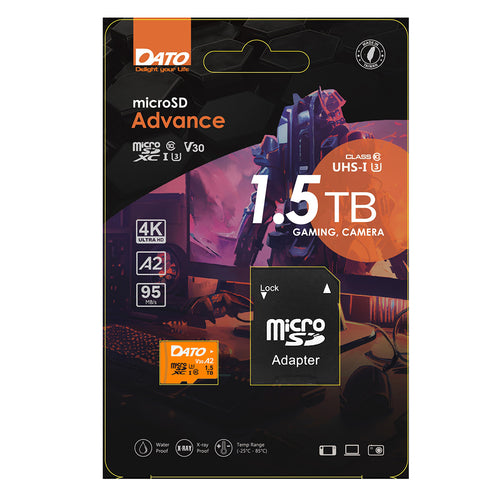 Dato Memory Card Advance cu Adaptor (DTTF1.5TU3A2V30A), MicroSDXC, 1.5TB, U3, A2, V30, Read 95MB/s, Negru