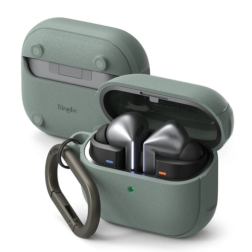 Husa pentru pentru Samsung Galaxy Buds 3 / 3 Pro / 3 FE, Non-Slip Texture, Carabiner, Ringke, verde