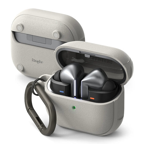 Husa pentru pentru Samsung Galaxy Buds 3 / 3 Pro / 3 FE, Non-Slip Texture, Carabiner, Ringke, gri