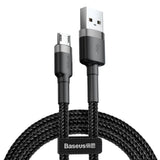 Cablu Baseus de date Cafule (Camklf-CG1), USB to Micro-USB, 1.5A, 480Mbps, 2m, Bend-Resistant, negru;gri